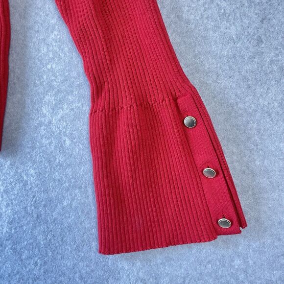 Anthropologie Maeve Polo Bell Sleeve Sweater Women's XL Red Ribbed Holiday - Picture 7 of 11